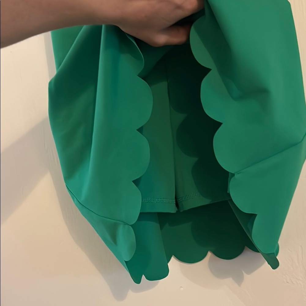 Emerald Green Scalloped Halter Mini Athletic Style Dress built in shorts - Picture 5 of 8